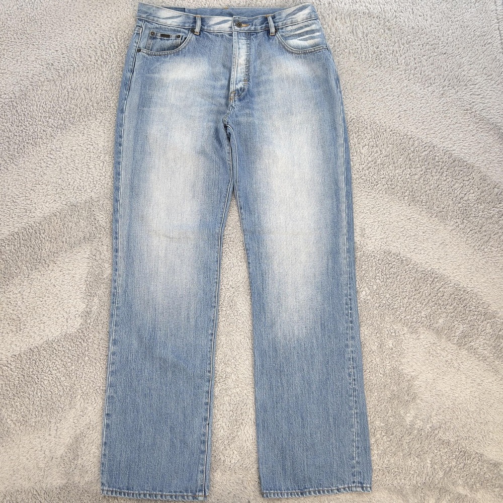Ted Baker Wake Straight Leg Jeans Mens Size 34 33x33 Light Wash Button Fly Denim